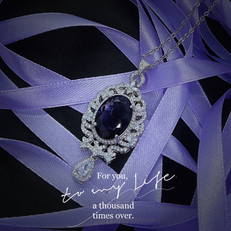 Goldkingdom Aksesoris Perhiasan Fashion Ready Stock Desainer Lavender Amethyst Micro-studded Pendant Necklace Female