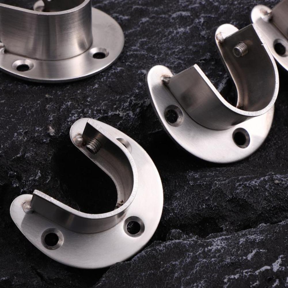 Lanfy Rod Holder Silver 1Pcs Braket Lemari Heavy Duty Menebal Flange Rod Holder