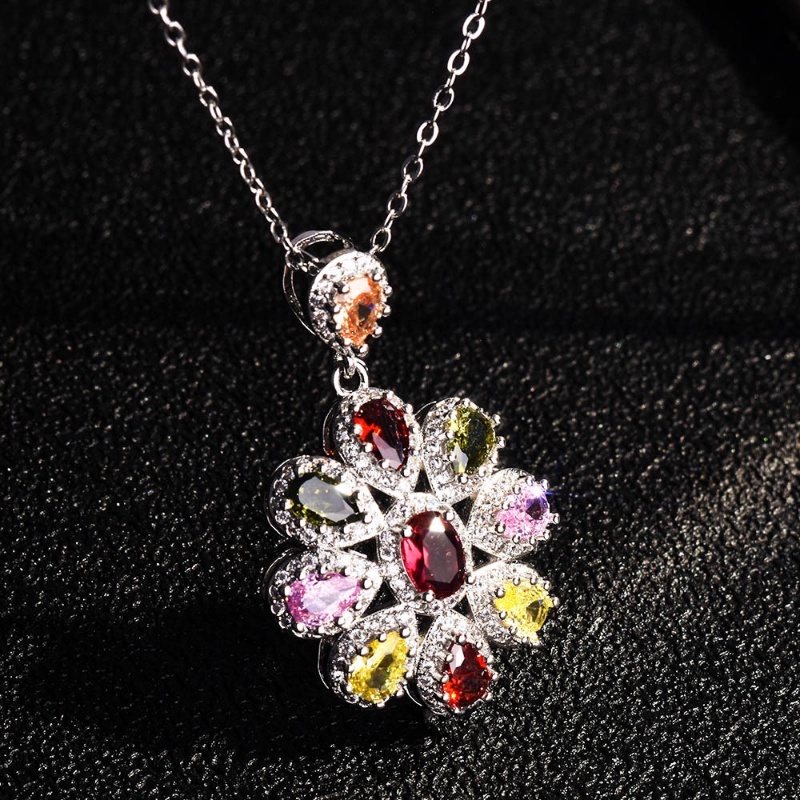 Goldkingdom Fashion Perhiasan Aksesoris Ready Stock Pelangi Tourmaline Pendant Micro-Terukir Dengan Berlian, Tetes Air, Berbentuk Pir Berwarna Harta Kalung