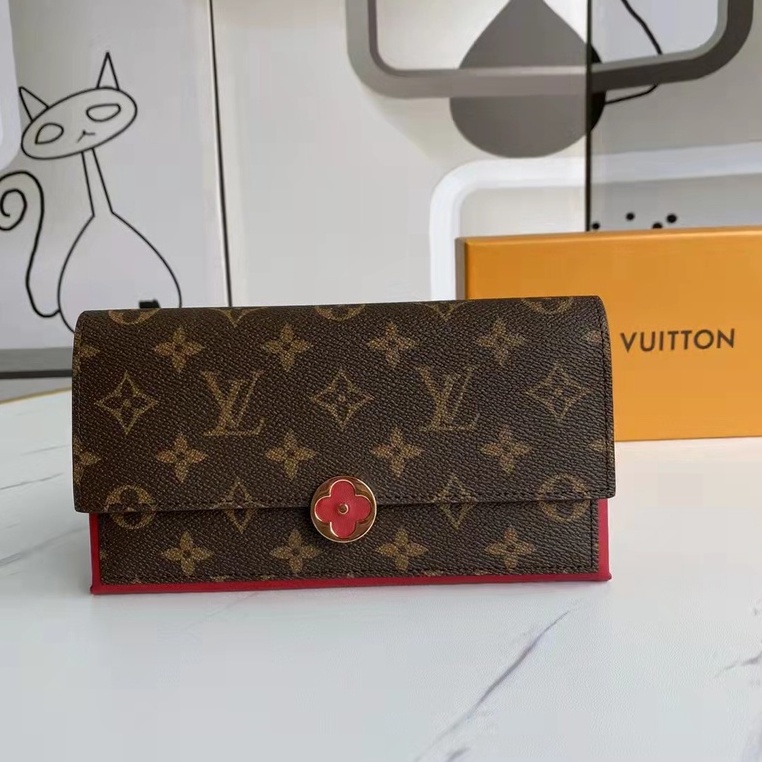 Original (spot + box) LV/Louis Vuitton red New women's wallet (items with serial number) calf leathe