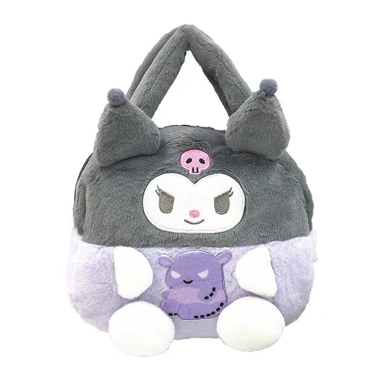 TAS KARAKTER BONEKA ANAK MELODI LOTSO PACHA HELLO KITTY KUROMI LUCU Bahan Bulu Bludru Plush Toy Doll Fluffy Fur Sling Bag Gemoy Kekinian