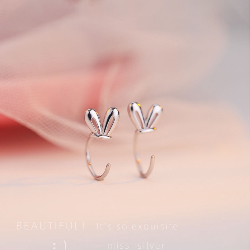 S925 Perak Anting Telinga Kelinci Sederhana Stud Earrings Mini Rabbit Ear Hook Aksesoris Hadiah