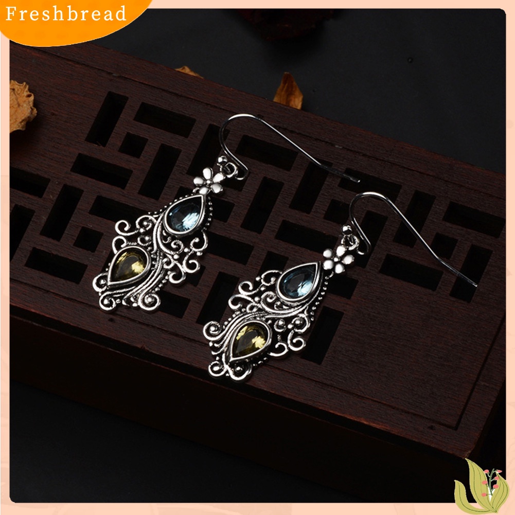 {In Stock} Vintage Wanita Tetesan Air Berlian Imitasi Bunga Menjuntai Kait Anting Perhiasan Hadiah