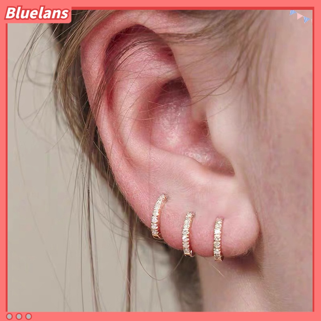 {In Stock} Anting Wanita Berlian Imitasi Simple Mini Piercing Hoop Studs Earlobe Tragus Lingkaran Untuk Perempuan