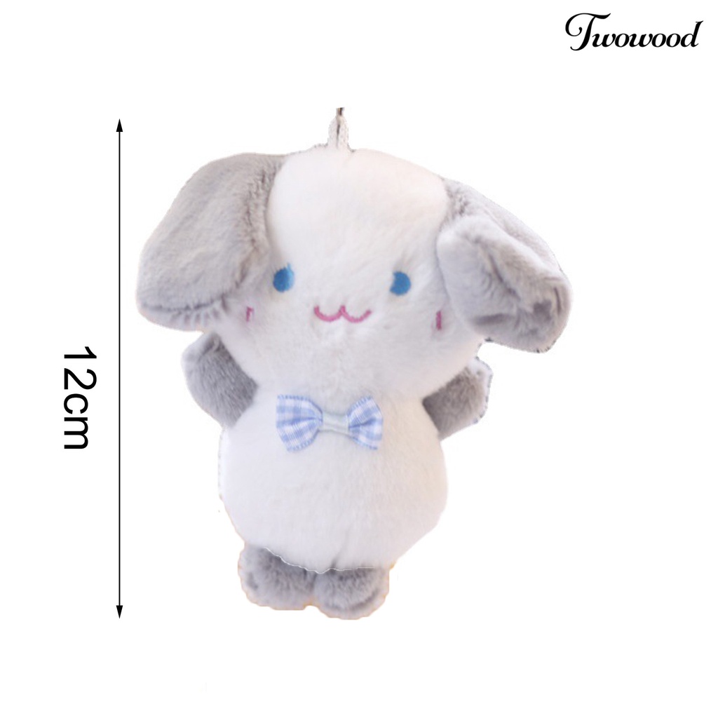 Twowood 12 cm Plush Key Pendant PP Katun Isi Penuh Kotak-Kotak Busur Anjing Boneka Mainan Mewah Dekorasi Indah Boneka Anjing Kecil Gantungan Kunci Tas Liontin Pesta Nikmat