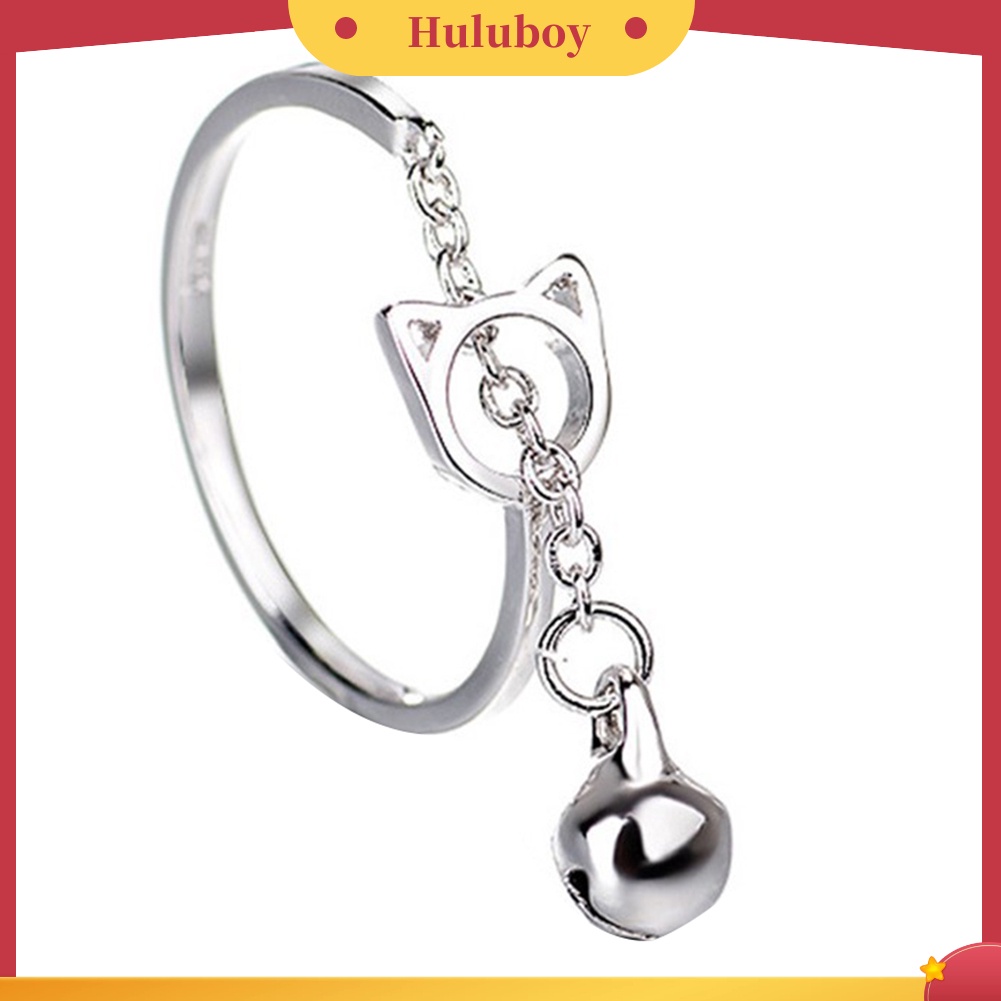 {Ready Stock} Wanita Fashion Berongga Bentuk Kucing Lonceng Kecil Liontin Rantai Terbuka Cincin Perhiasan Hadiah