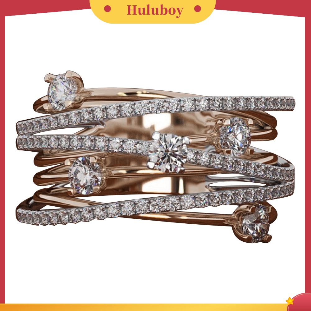 {Ready Stock} Fashion Wanita Salib Dual Warna Cubic Zirconia Bertatahkan Cincin Pernikahan Perhiasan Hadiah