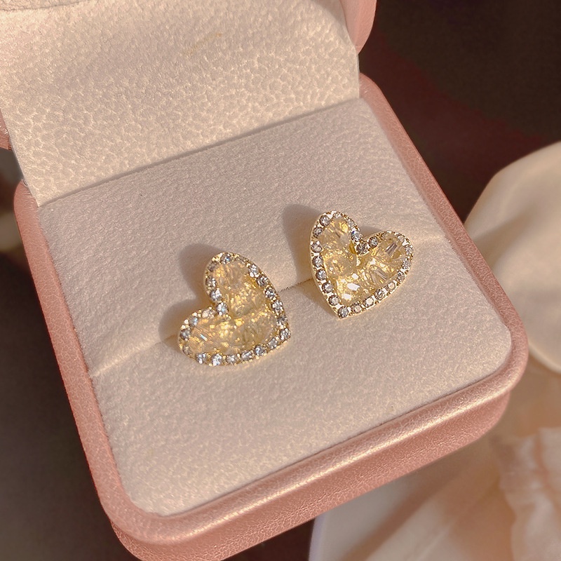 925 Perak Jarum Kristal Cinta Anting Korea Retro Wanita Peach Hati Anting Manis Fashion Perhiasan Wanita