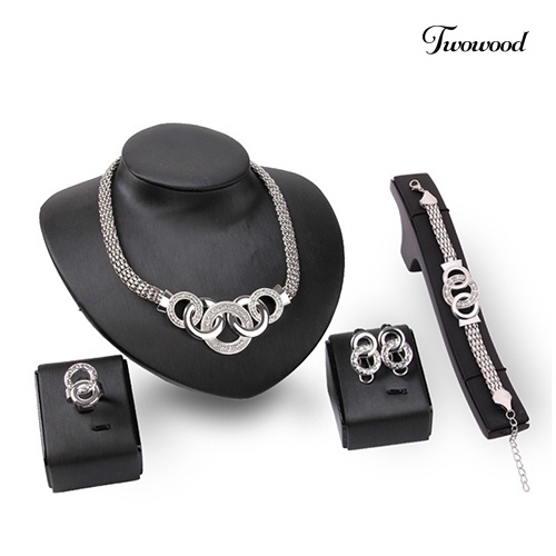 Twowood Wanita Rantai Pendek Mewah Kalung Gelang Anting Cincin Fashion Perhiasan Set