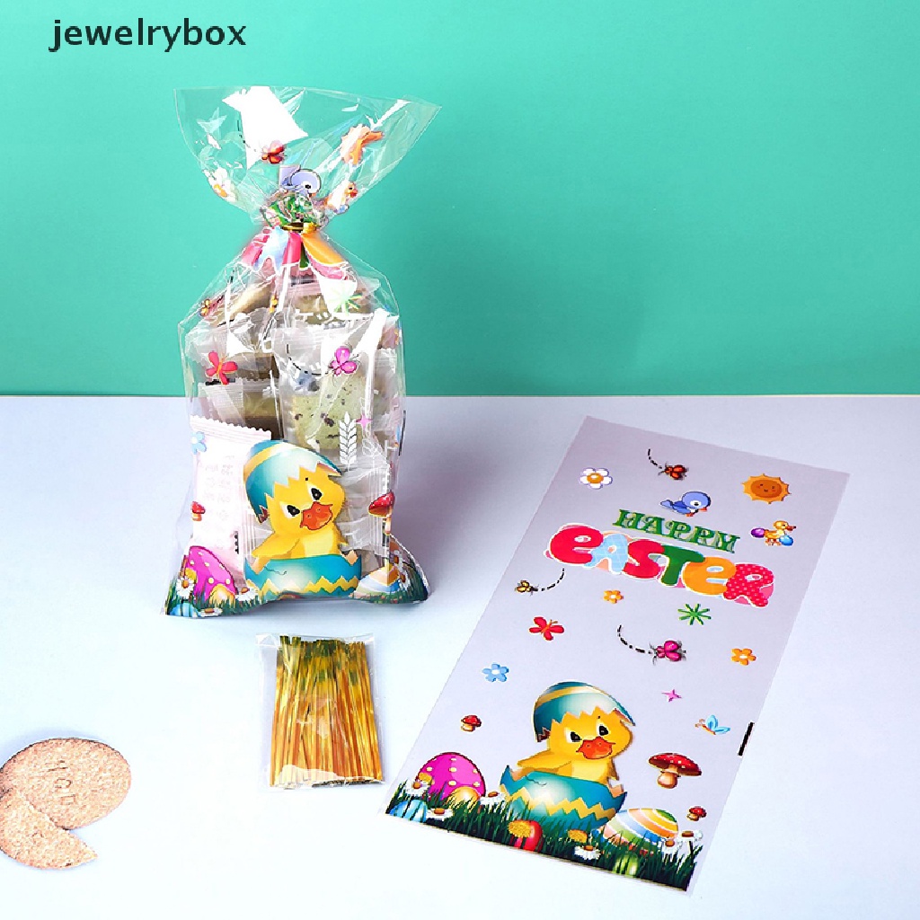 [jewelrybox] 50pcs Tas Hadiah Paskah Dengan Ikat Kawat Telur Kelinci Kemasan Plastik Candy Bags Boutique