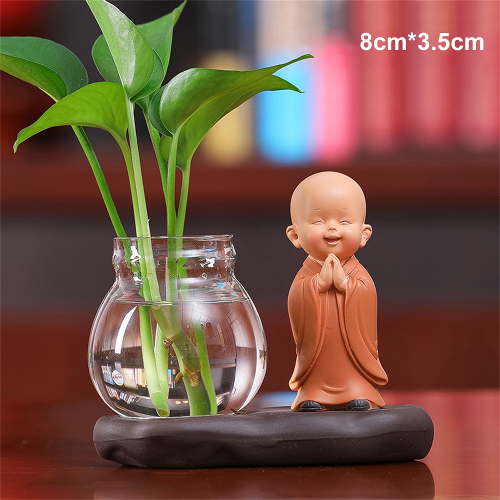 Vase Tanaman Hidroponik Vas Biksu Buddha Dekorasi Pot Bunga Kreatif Patung Buddha Hidroponik Hadiah Dekorasi Taman Rumah