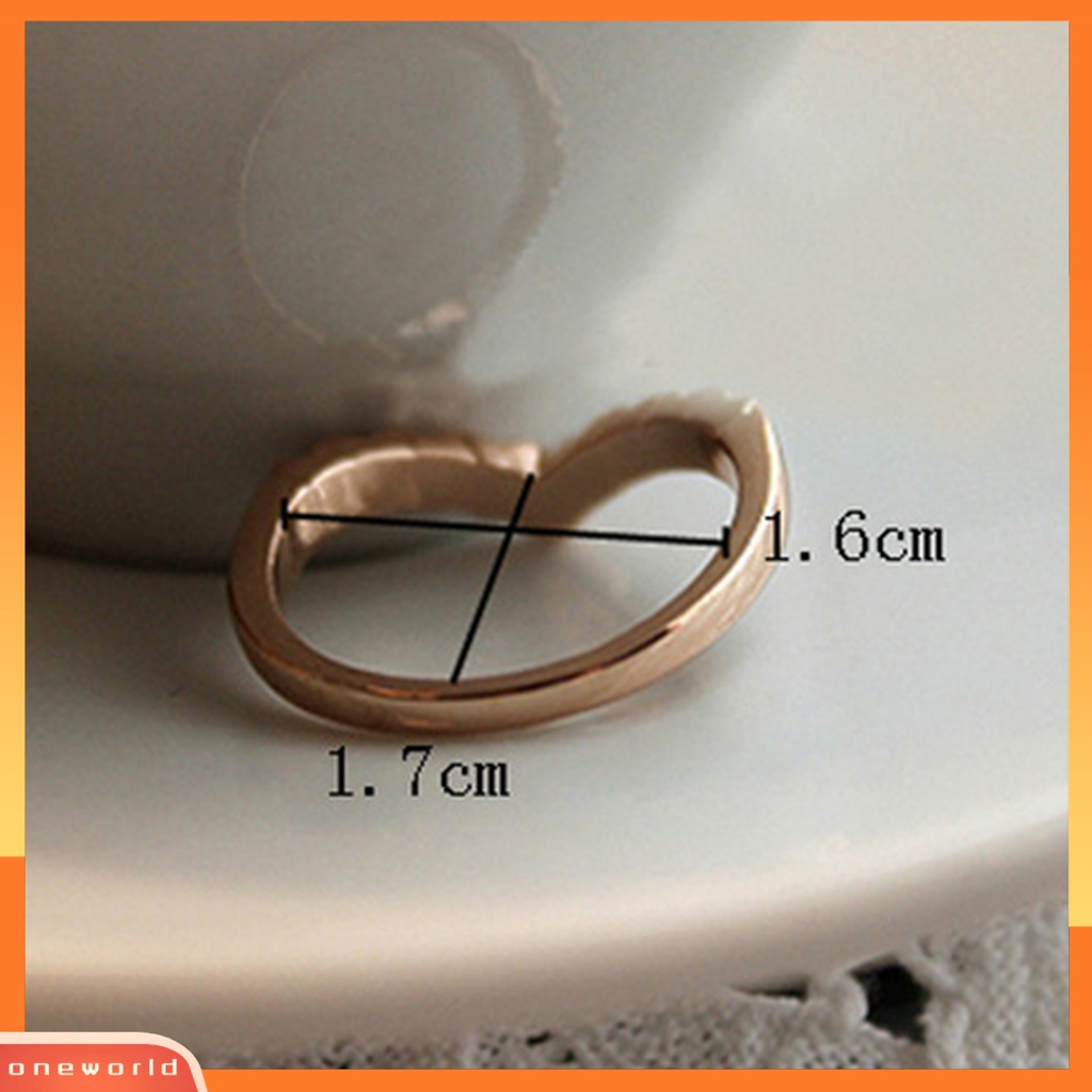 {oneworld} Cincin Bentuk V Wanita Elegan Berlian Imitasi Finger Ring Untuk Pernikahan