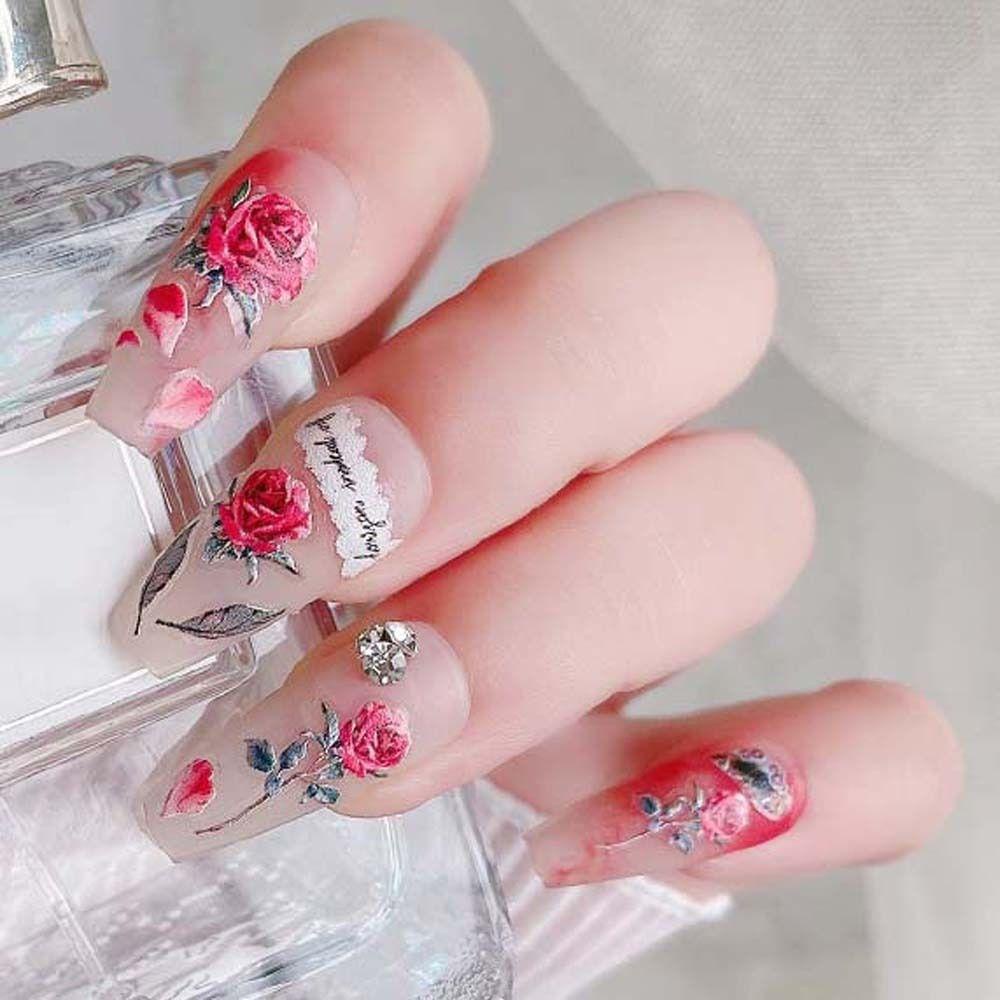 MXBEAUTY Flowers Nail Stickers Women Spring Japanese Style Tulip Bowknot Self Adhesive Nail Decorations