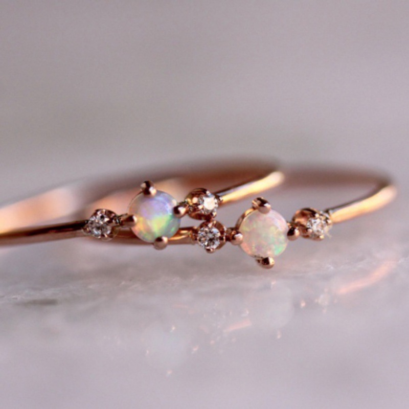 Goldkingdom Aksesoris Perhiasan Fashion Ready Stock Rose Gold Plated Opal Ring Wanita Eropa Dan Amerika Mode Sederhana Engagement Birthday Tail Ring.