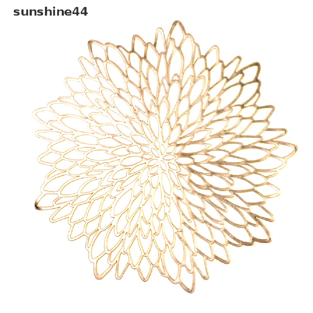 Sunshine Table Mat Hibiscus Flower Bronzing PVC Tatakan Hollow Isolasi Coaster Alas Meja Mangkok Dekorasi Rumah Natal Tahan Panas ID