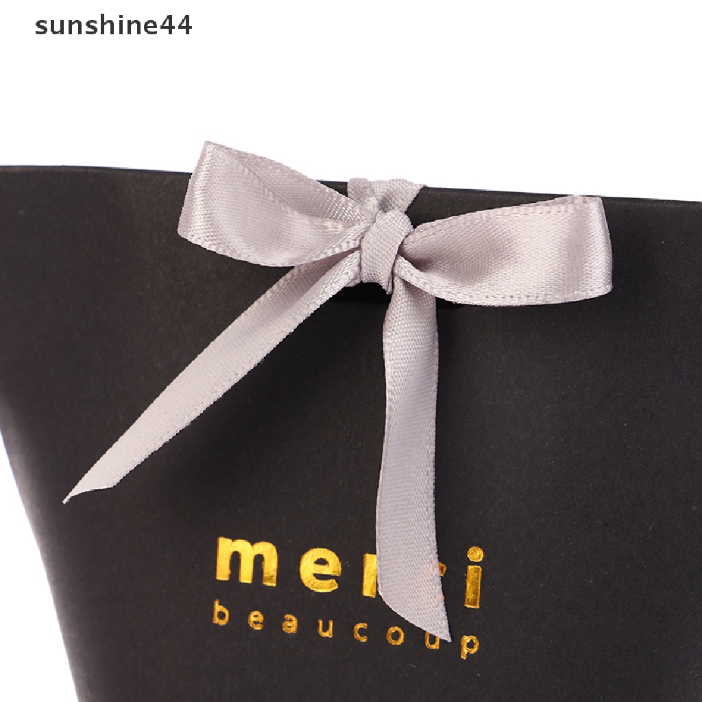 Sunshine 5pcs Kelas Atas Hitam Putih Bronzing &quot;Merci&quot; Candy Box DIY Kotak Hadiah Nikmat Pernikahan ID