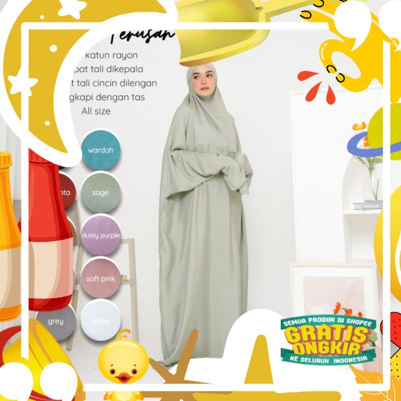 Mukena Terusan Jumbo Polos Dewasa Mukenah Traveling Bahan Rayon Adem/ Trendy Adem