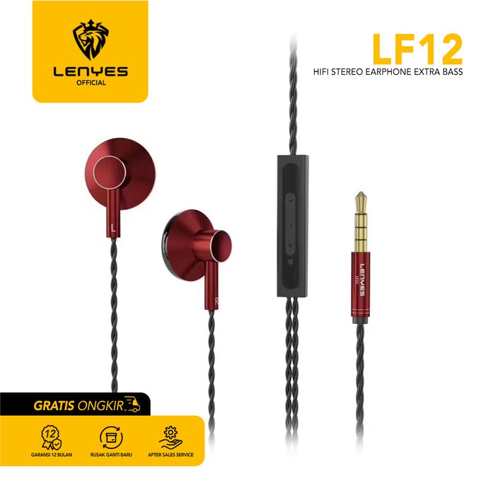 Headset Stereo LENYES LF12 Hifi Extra Bass with Handsfree Microphone handsfree earphone ear in ear bud microphone kabel tanpa