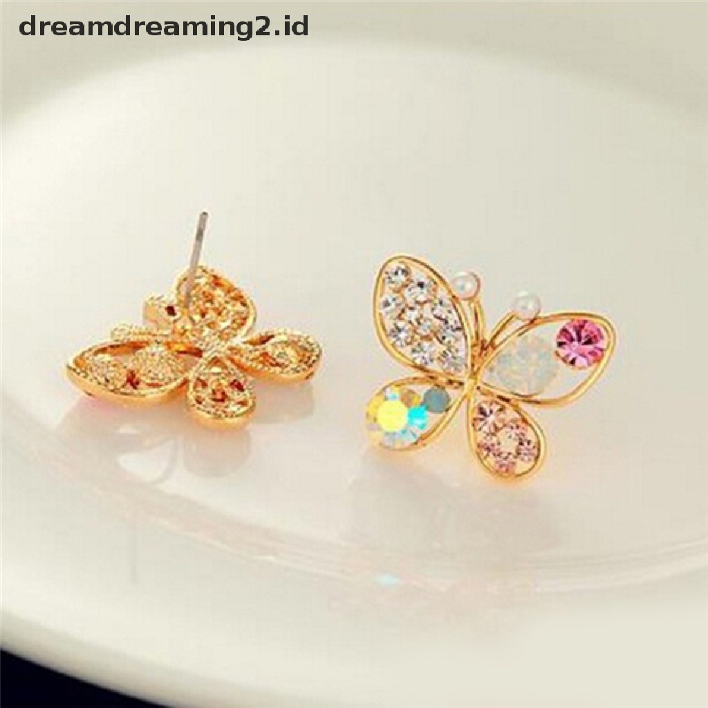 (hot) Ladies Chic Indah Kristal Berlian Imitasi Berongga Kupu-Kupu Ear Stud Earrings Hadiah//