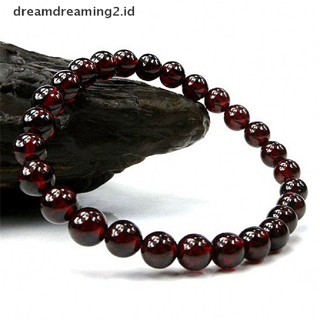 (hot) Fashion Perhiasan Gelang Garnet Alami Murni Batu Permata Putaran Beads Bracelet//