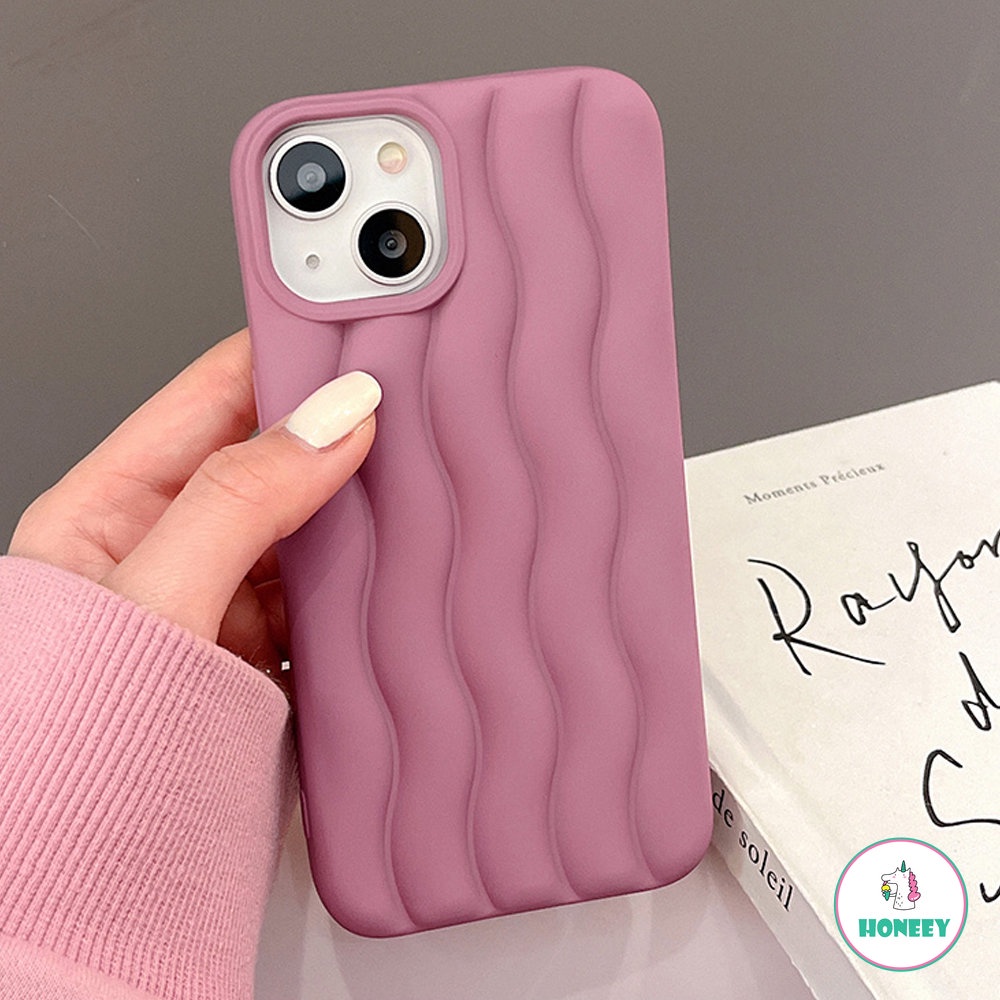 IPHONE Casing Ponsel Motif Riak Air Putih 3D Untuk Iphone14 13 12 11 Pro Max Matte Warna Solid Lembut Shockproof Back Cover