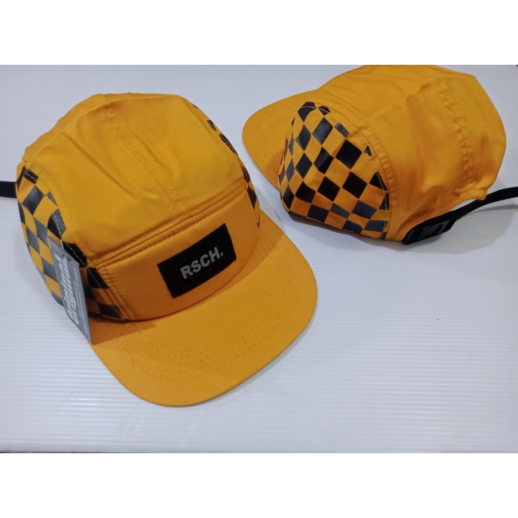 topi 5 panel original / topi pria termurah / topi 5 panel RSCH kuning catur