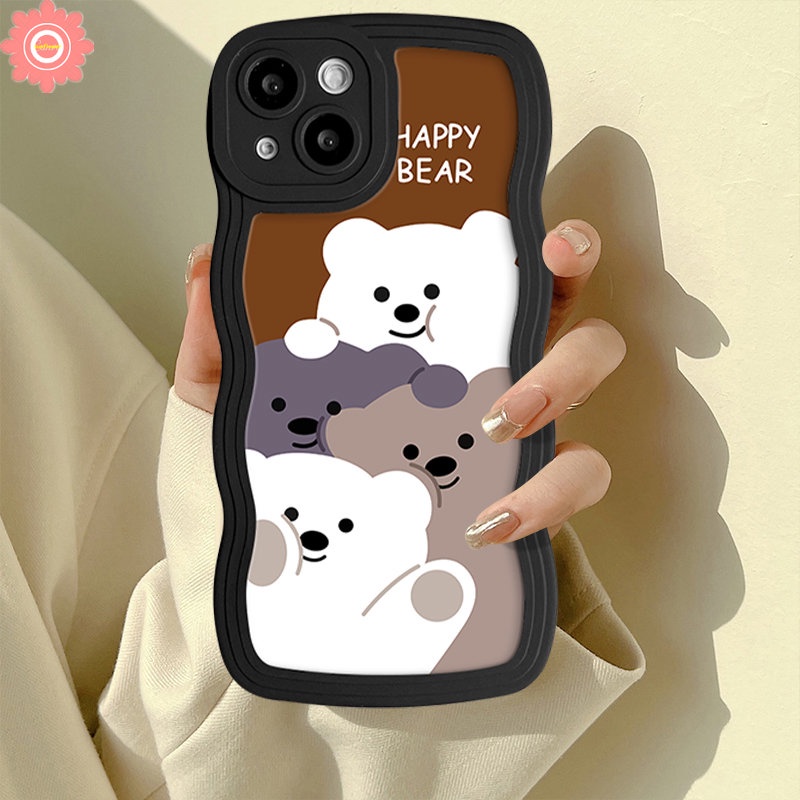 IPHONE Kartun Lucu Beruang Casing Ponsel Kompatibel Untuk Iphone11 6s 6 7 8 Plus XR 14 13 12 Pro Max 7Plus X XS Max SE 2020 Kreatif Romantis Pola Splicing Lembut Tpu Bergelombang Penutup Tepi Shell