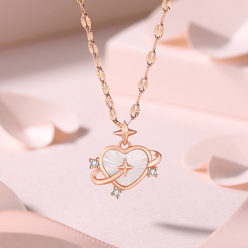 Cinta Kalung Perempuan All-Match Niche Desain Berbentuk Hati Fritillary ins Rose Gold Bintang Klavikula Rantai925 Sterling Silver