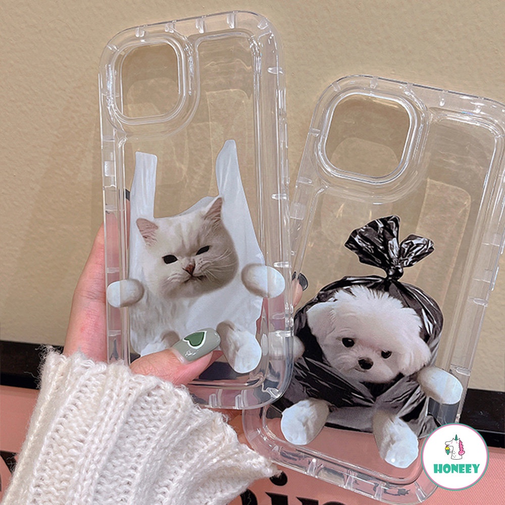 IPHONE Ins Lucu Indah Kucing Anjing Casing Ponsel Transparan Untuk Iphone11 13 12 14 Pro Max Cute Air Bag Lembut Silikon Cover Bumper