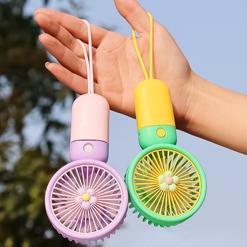 4warna Kipas Genggam Adjustable Bunga Portabel Lucu Dengan Lanyard/USB Rechargeable Mini Electric Fans