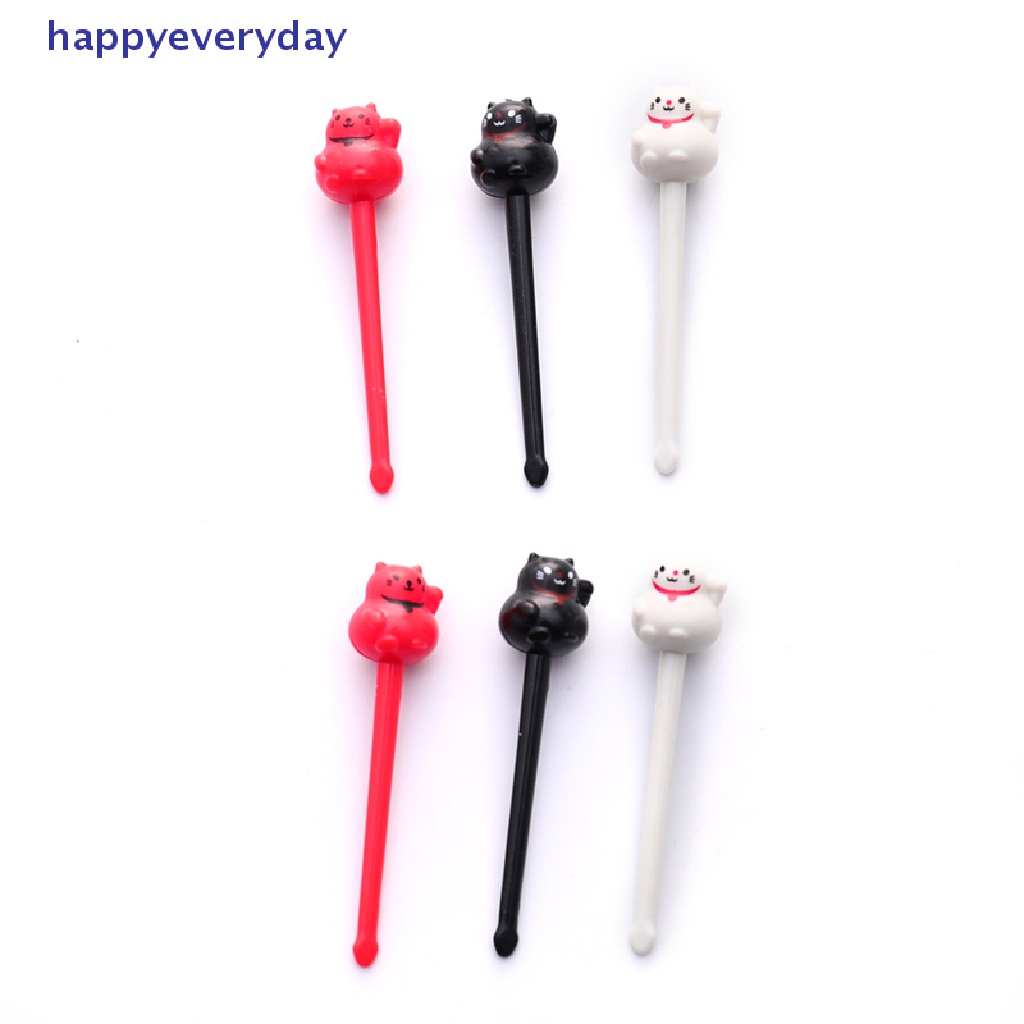 [happy] 6pcs Kartun Lucky Cat Dog Bentuk Makanan Buah Garpu Picks Set Dessert Aksesoris [ID]