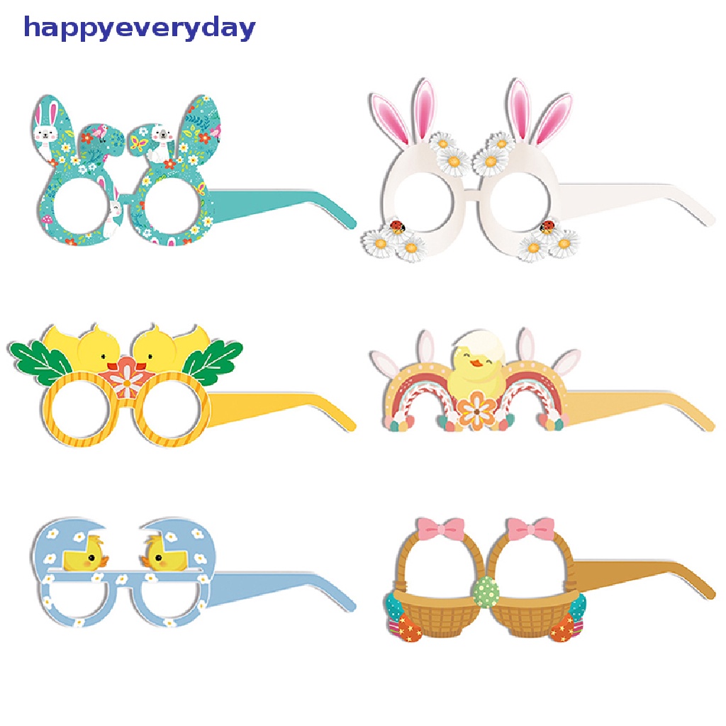 [happy] 6pcs/pack Easter Fun Glasses Frame Dekorasi Pesta Paskah Gelas Kertas [ID]