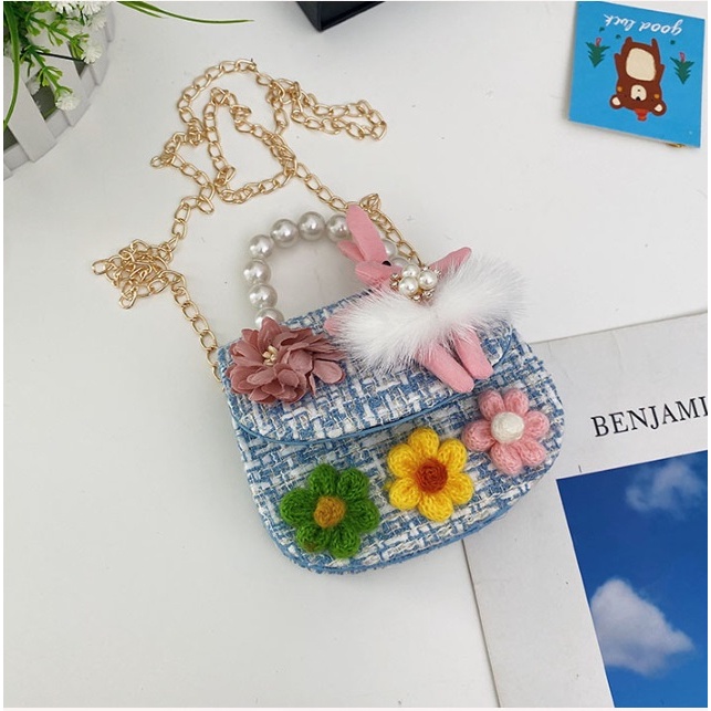 TAS SELEMPANG ANAK PEREMPUAN RABBIT 3 BUNGA RAJUT