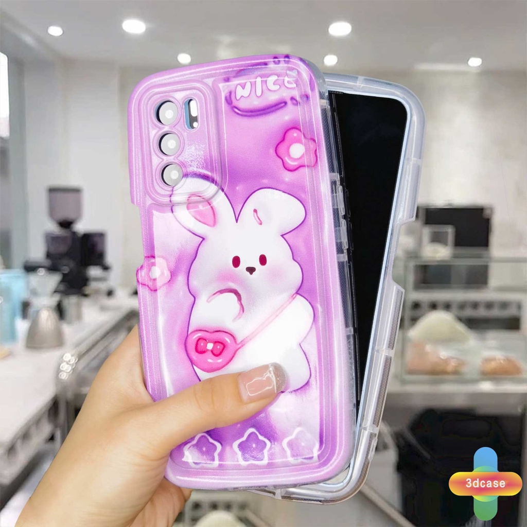Case HP OPPO Reno 7 7Z 8Z 5 4 6 8 A57 A55 A57S A57E A7 A17 A17K A5 A9 A31 A53 A33 2020 A77S A15 A54 A5S A3S A76 A96 A16 A95 A12 A12S A1K A16E A16K A54S  5F 5K 4F 4 5 06 Lite A74 A15S A52 A11K A92 A35 A36 Cartoon  Rabbit Camera Lens Protection Soap Case