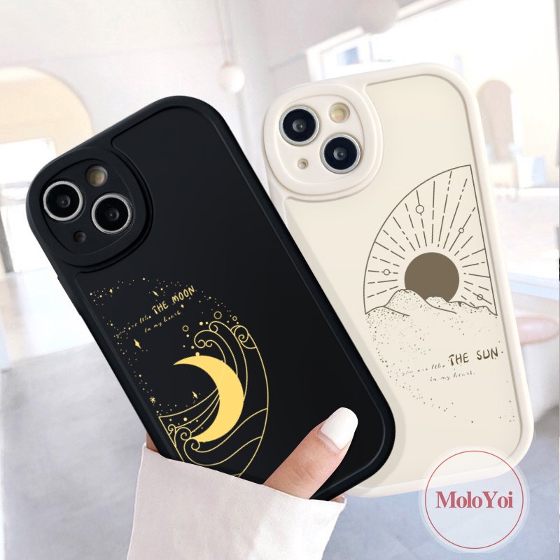 IPHONE Couple The Moon Sun Case Kompatibel Untuk Iphone11 13 12 14 Pro MAX 7plus XR 7 8 6s 6 14 Plus X XS MAX SE 2020 Simple Tpu Pasangan Silicon Lembut Mode Ponsel Penutup Belakang