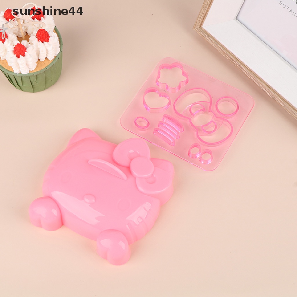 Sunshine 1Set Kartun KT Bentuk Kucing Silikon Rice Ball Mold Bento Emboss Cetakan DIY Alat ID