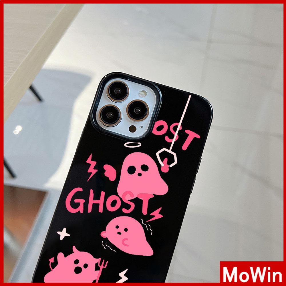 For iPhone 14 Pro Max iPhone Case Black Glossy TPU Soft Case Shockproof Protection Camera Pink Cute Ghost Compatible with iPhone 13 Pro max 12 Pro Max 11 xr xs max 7Plus 8Plus