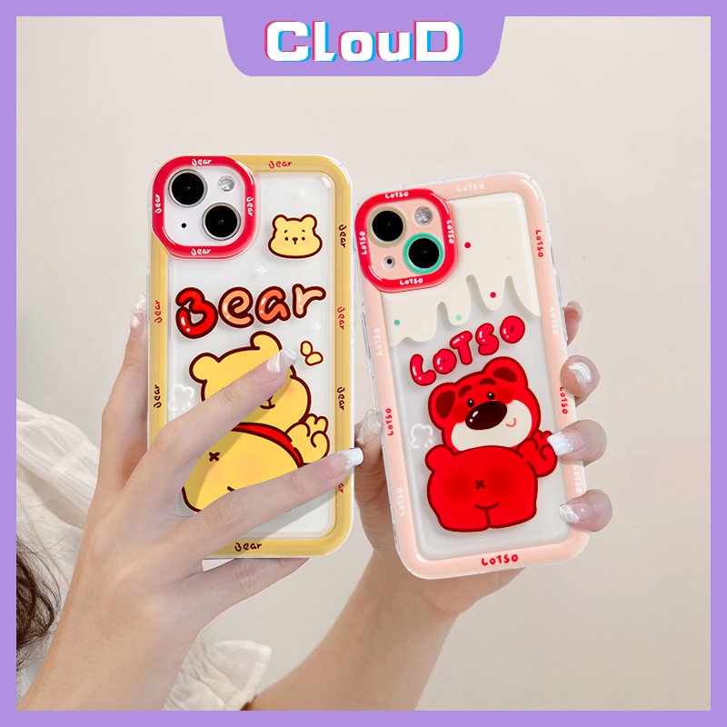 Kartun Strawberry Bear Manyo Couple Case Redmi 9C 9A 10A 10 9T A1 9C NFC Redmi Note 11s 11 10 9 10s Note11 Note9 Note10s Note10 Cute Winnie the Pooh Airbag Shockproof Soft Cover