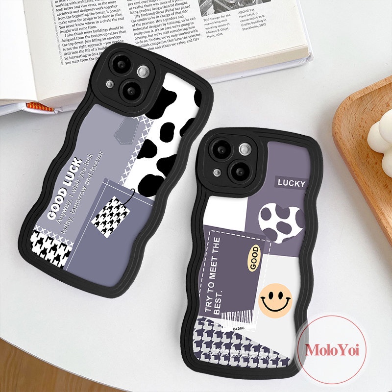 IPHONE Casing Pola Sambungan Smile Leopard Houndstooth Kompatibel Untuk Iphone14 12 11 13 Pro Max 7Plus 7 6 6s 8 14 Plus XR X XS Max SE 2020 Fashion Wavy Edge Tpu Soft Cover