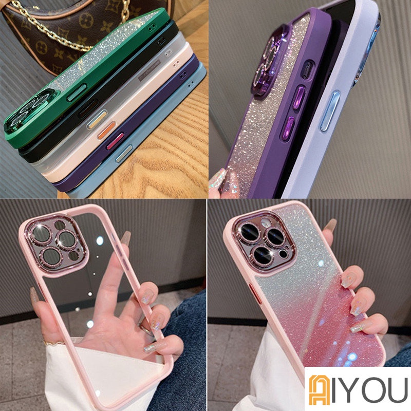 Luxury Armor Glitter Diamond Transparan Glitter Hard Case Untuk iPhone 14 Pro Max13 12 11 Plating Penutup Perlindungan Lensa Kamera