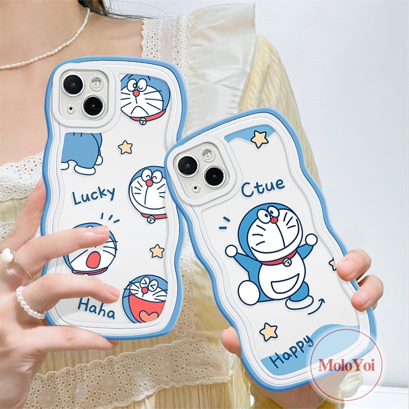 Kompatibel Untuk iPhone 7Plus XR 11 12 14 13 Pro Max X XS Max 7-6s 8 6 14 Plus SE 2020 Soft Tpu Lovely Cat Kartun Doraemon Case Soft Tpu Wavy Edge Back Cover