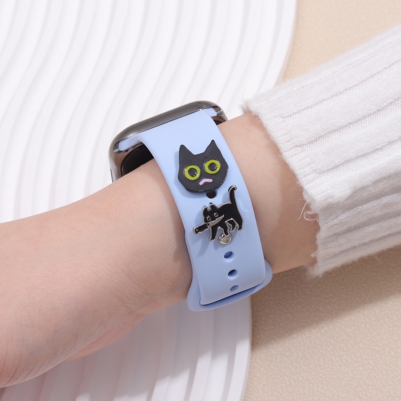 Kartun Hewan Charms Untuk Jam Tangan Froggy Kucing Hitam Hias Stud Charm Perhiasan Untuk Iwatch Tali Silikon Gelang Jam Charm