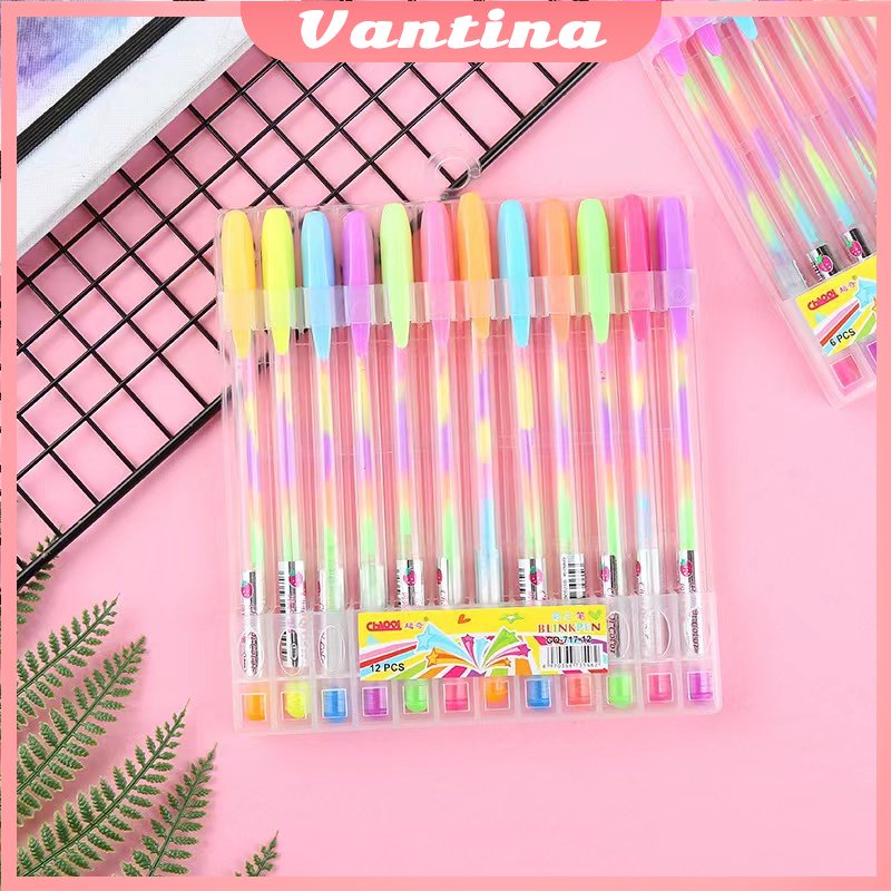 

Pulpen Gliter Rainbow 12 pcs / bolpen gel pelangi/drawing pen warna/Color Blink pen