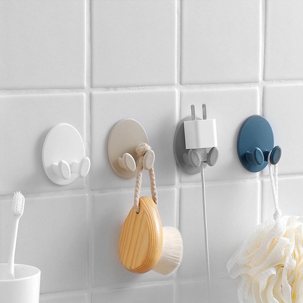 [Elegan] Hook Menempel 2Pcs Gantungan Tempel Dinding Perekat Diri Bentuk Oval Alat Penyimpanan Plug Hook
