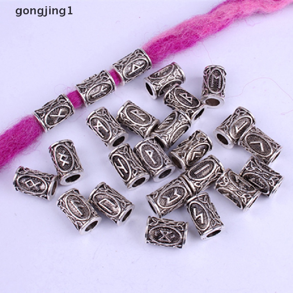 Ggg 24pcs Viking Runes Set Manik-Manik Longgar Spacer Manik-Manik Untuk Kepang Rambut Gimbal Beads DIY Membuat Perhiasan ID