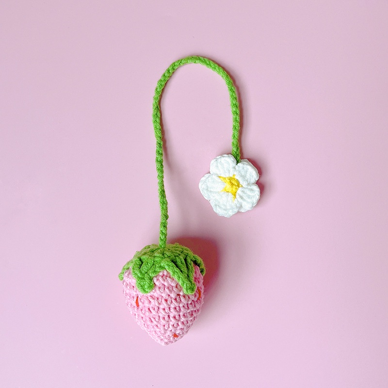 Hiasan Interior Mobil Crochet Homemade Mini Pink/Red Strawberry Pendant Hiasan Mobil Lucu