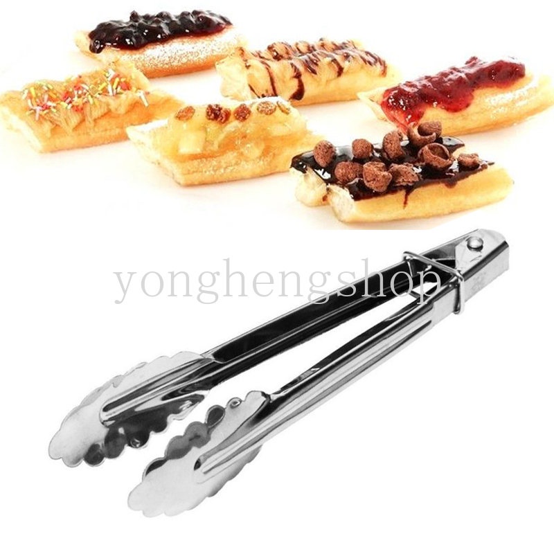 Penjepit Makanan Stainless Steel Dengan Kunci BBQ Memanggang Roti Klip Pesta Kue Salad Dessert Serving Tongs Penjepit Masak Aksesoris Dapur