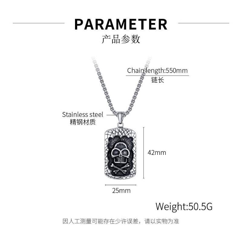 [Z H Perhiasan] Vintage Square Skull Hip Hop Liontin Fashion Pria Dan Wanita Anti Karat Kalung Punk Pesta Rock Titanium Steel Perhiasan Aksesoris