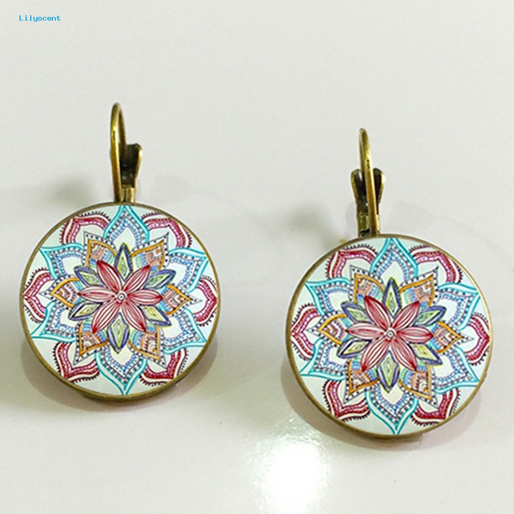 Lilyscent Vintage Unik Wanita Mandala Bunga Alloy Kait Anting Lady Ear Perhiasan Hadiah