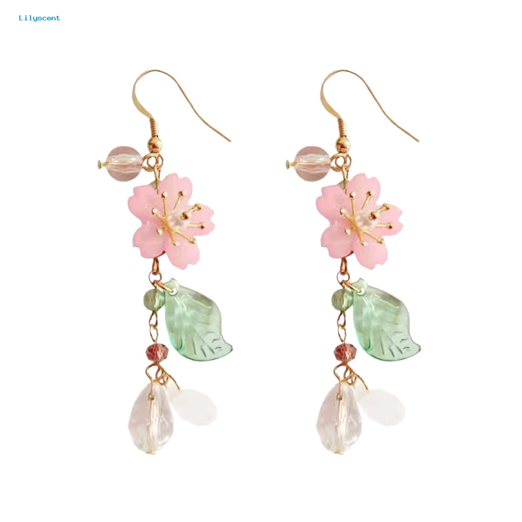 Lilyscent 1pasang Anting Kait Logam Aksesoris Wanita Anting Kait Bunga Sakura Elegan